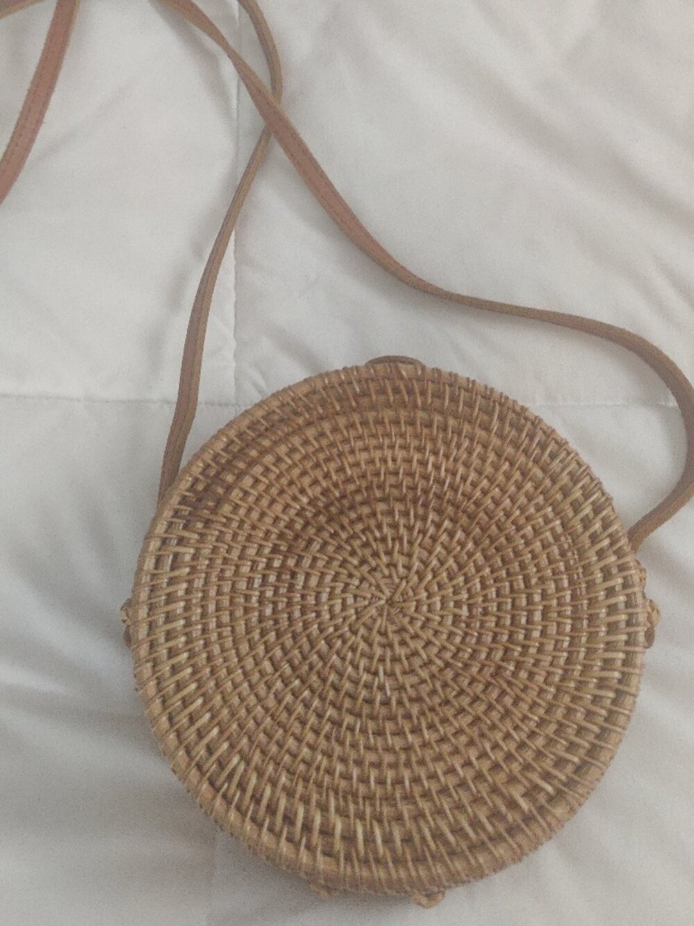 Round Rattan Woven Straw Crossbody Bag Purse